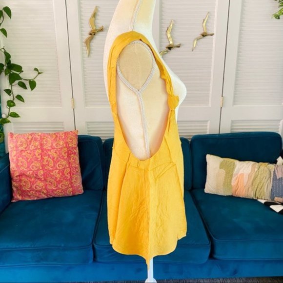 Le Lis | Casey Mustard Yellow Knotted Strap Pinafore Romper Retro Shorts Small - Picture 7 of 13